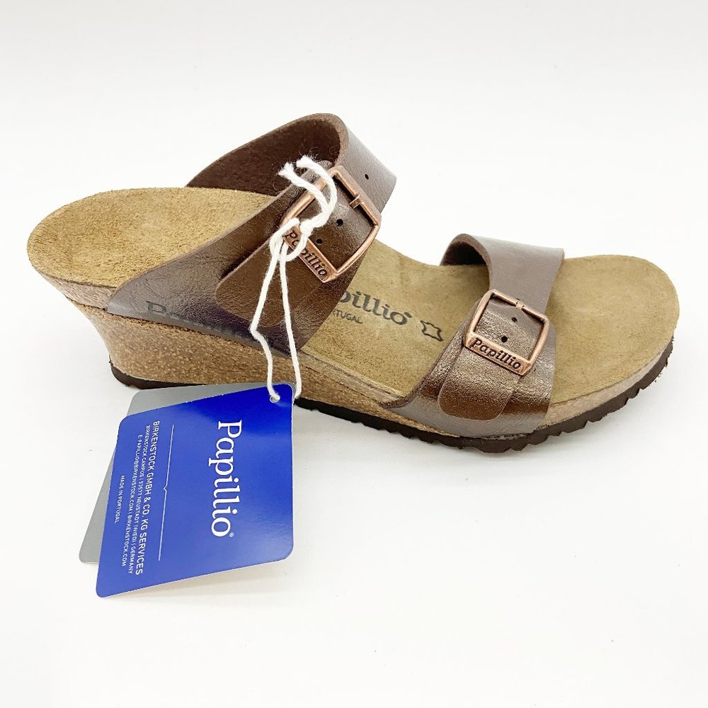 Papillio Birkenstock Graceful Toffee Leather Dorothy Wedge Sandals Narrow Fit - Picture 1 of 7